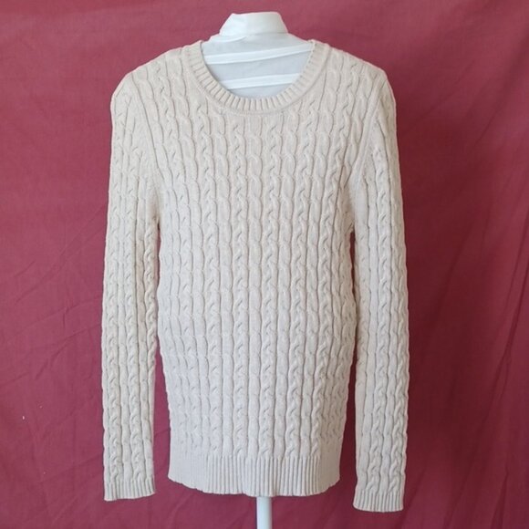 croft & barrow Sweaters - Croft & Barrow Beige Cable Knit Crew Neck Long Sleeve Sweater 100% Cotton Medium